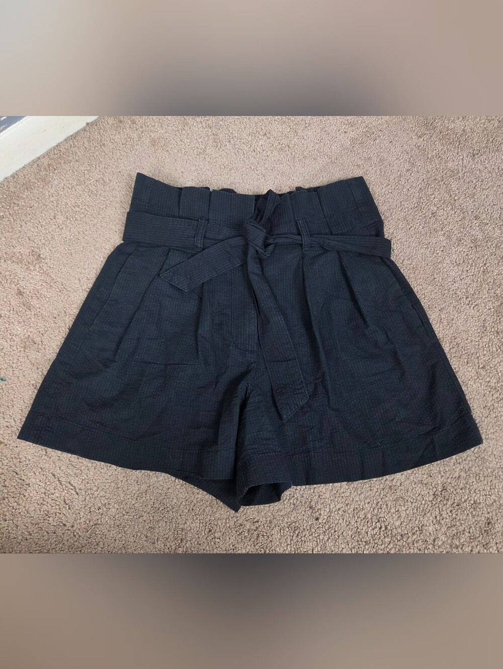 High-Waist Paperbag Tie Shorts in Black